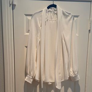 Veronica Beard Ivory Tie-Neck Blouse
